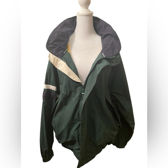 Vintage 90s Nautica Forest Green Windbreaker / Raincoat w fold up hood- Size XL - Picture 13 of 13